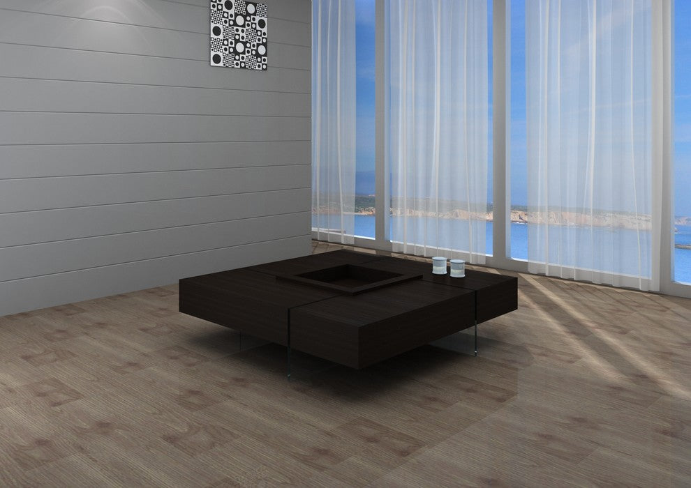 Wenge Finish MDF Coffee Table With 15mm Thick Glass Base, Wenge