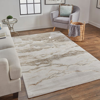 Weave & Wander Tripoli Modern Marble Rug, Beige/Gold, 10'x13'2"