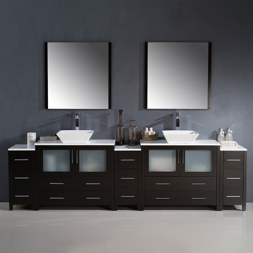 Torino 108" Espresso Modern Double Sink Bathroom Vanity -Faucet FFT3112BN