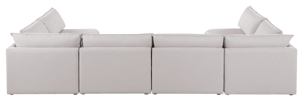 Mackenzie Linen Textured Fabric 6-Piece Modular U-Shaped Sectional, Beige
