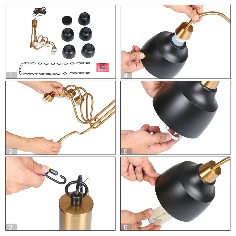 LNC Hyelducc 5-Light Modern Matte Black and Gold Chandelier