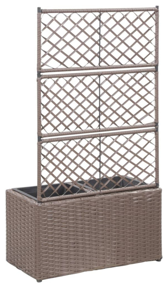 Vidaxl Trellis Raised Bed With 2 Pots 22.8"x11.8"x42.1" Poly Rattan Brown