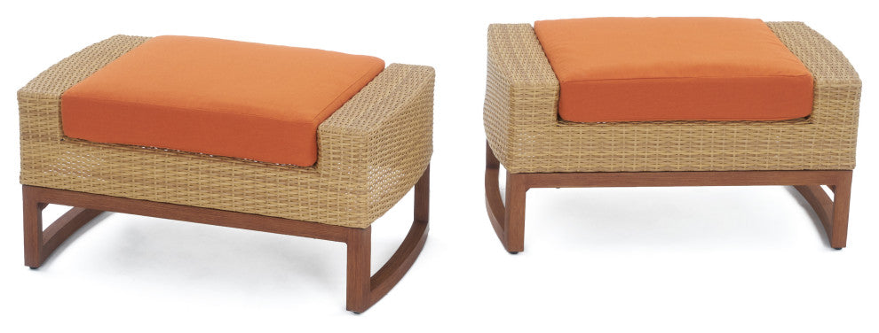 Milea 5 Piece Sunbrella Outdoor Patio Club Chair and Ottoman Set, Tikka Orange