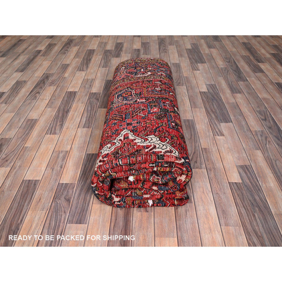 Barn Red Pure Wool Hand Knotted Vintage Persian Heriz Oriental Rug 8'2"x11'10"