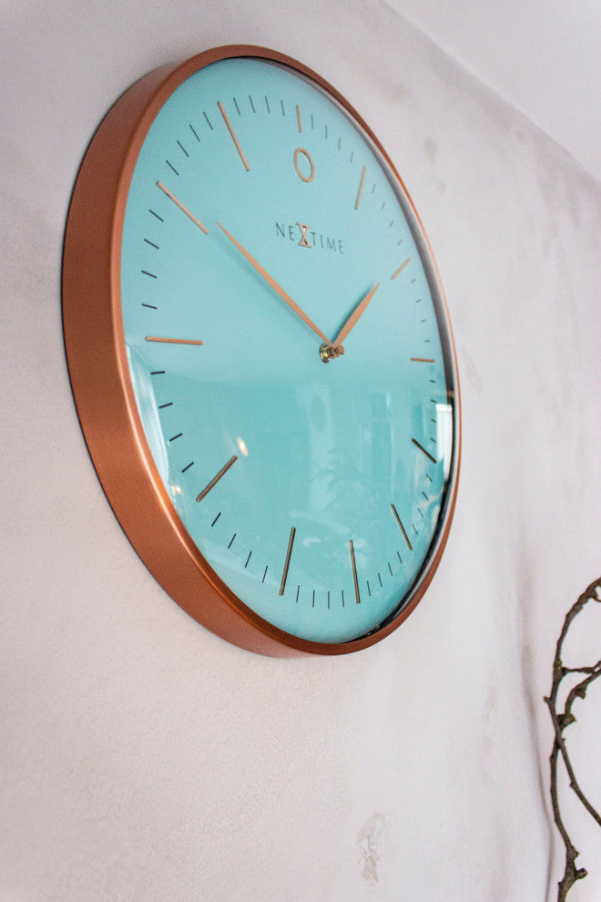 Glamour Metal Dome Wall Clock, Turquoise/Rose Gold