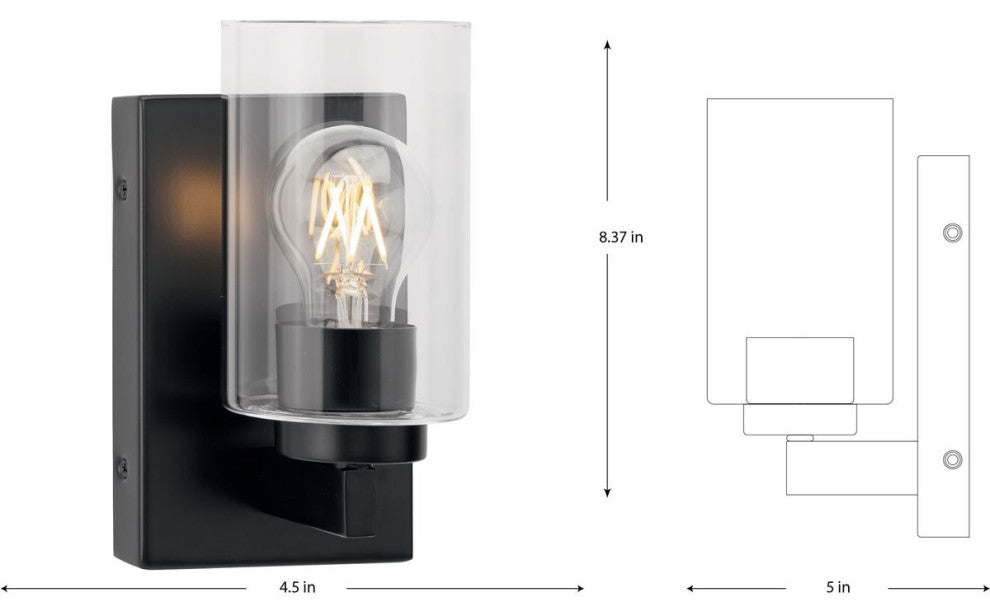 Goodwin 1-Lt Matte Black Modern Vanity Light With Clear Glass