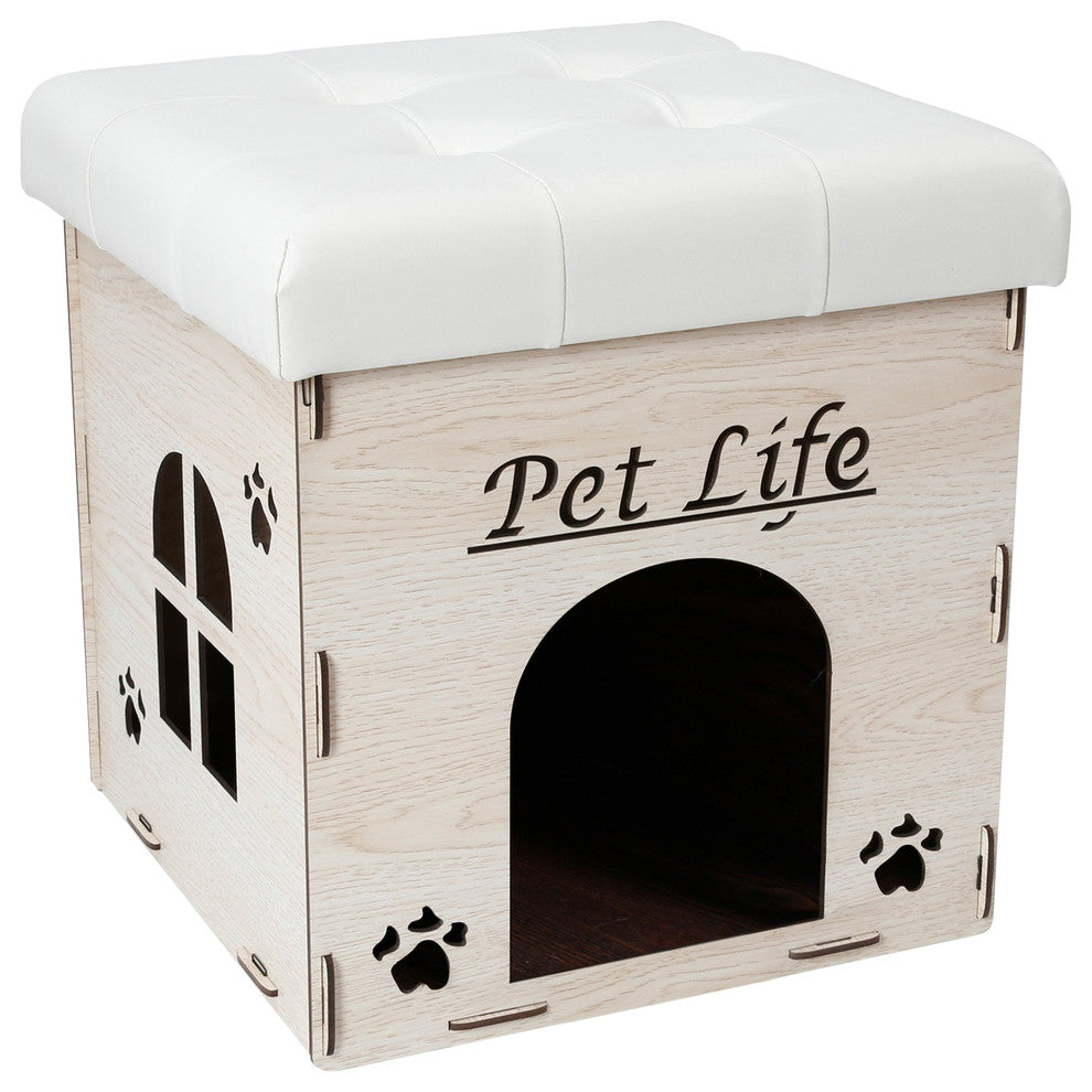 Foldaway Collapsible Designer Cat House Furniture Bench, White