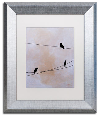Nicole Dietz 'Bird On Wire White' Matted Framed Art, Silver Frame, White, 14x11