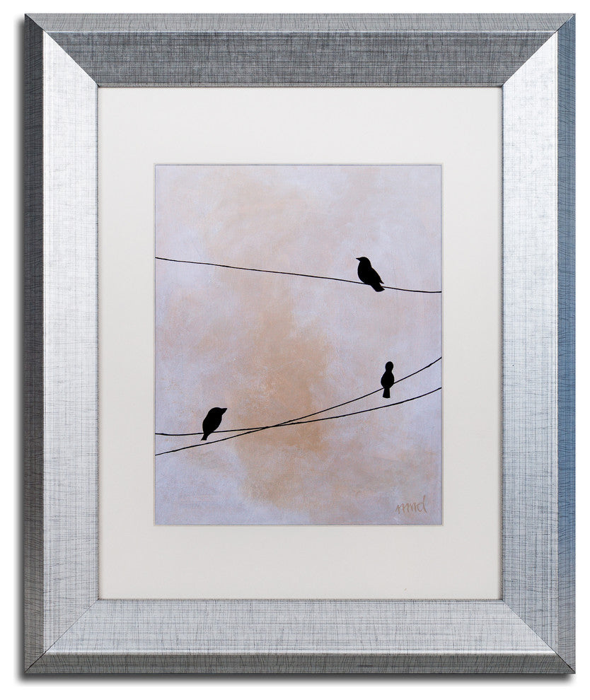 Nicole Dietz 'Bird On Wire White' Matted Framed Art, Silver Frame, White, 14x11