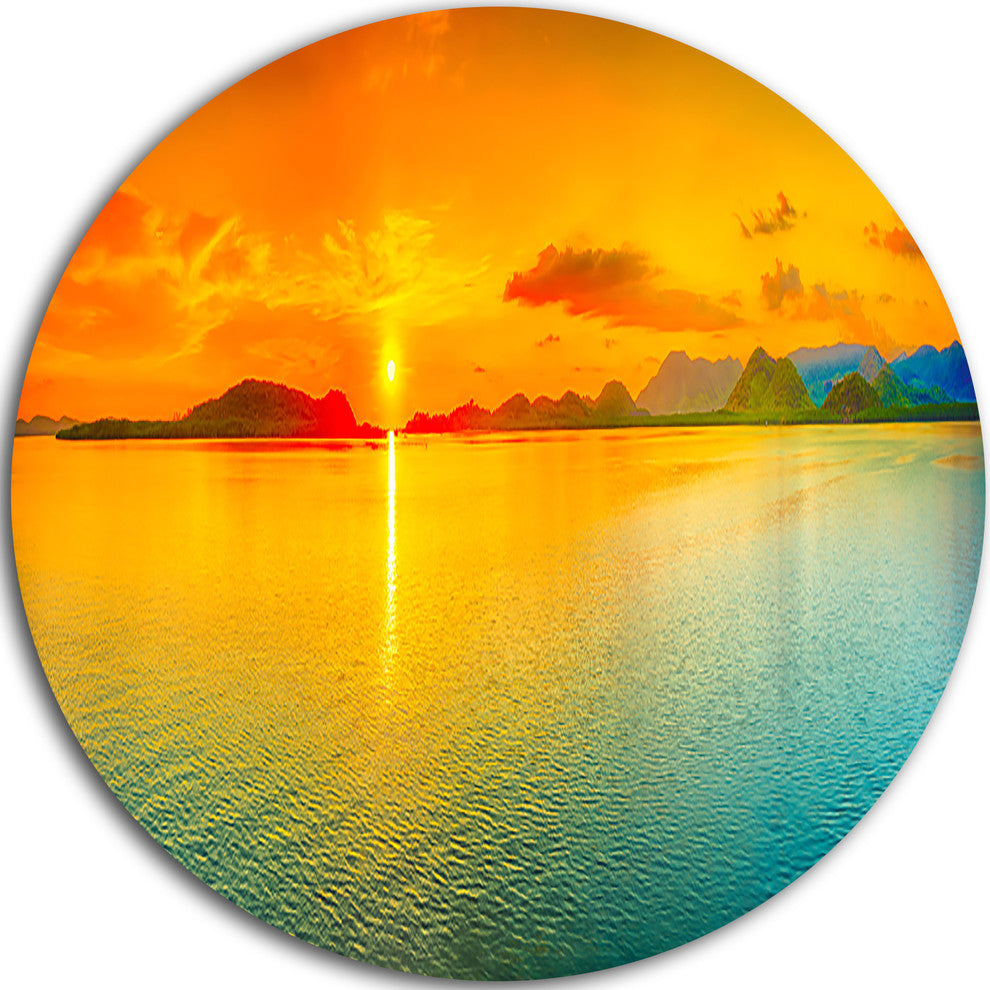 Sunset Over Sea Panorama, Seascape Photography Disc Metal Wall Art, 36"
