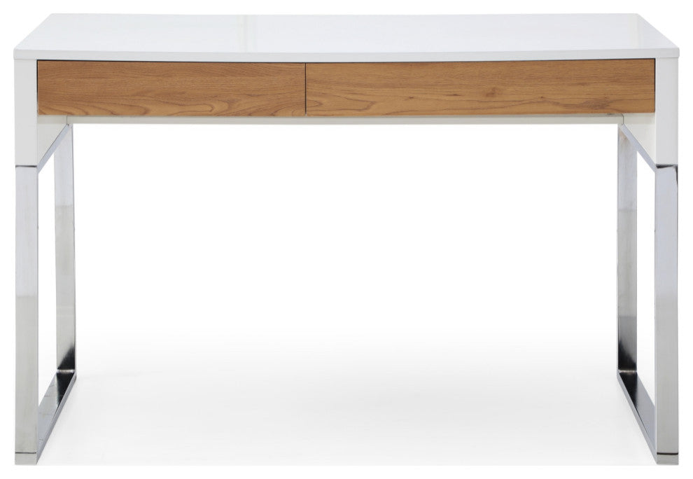 Loft Lyfe Anisa Desk, 2 Storage Drawers, White/Silver