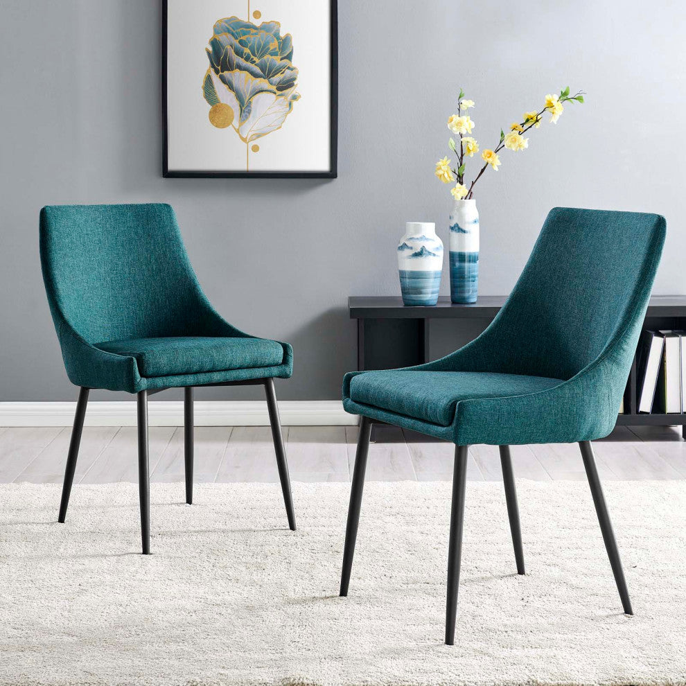 Side Dining Chair, Set of 2, Fabric, Metal, Black Blue, Cafe Bistro Restaurant