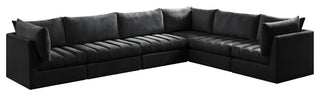 Jacob Velvet Upholstered 6-Piece L-Shaped Modular Sectional, Black