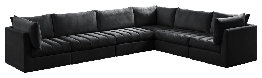 Jacob Velvet Upholstered 6-Piece L-Shaped Modular Sectional, Black
