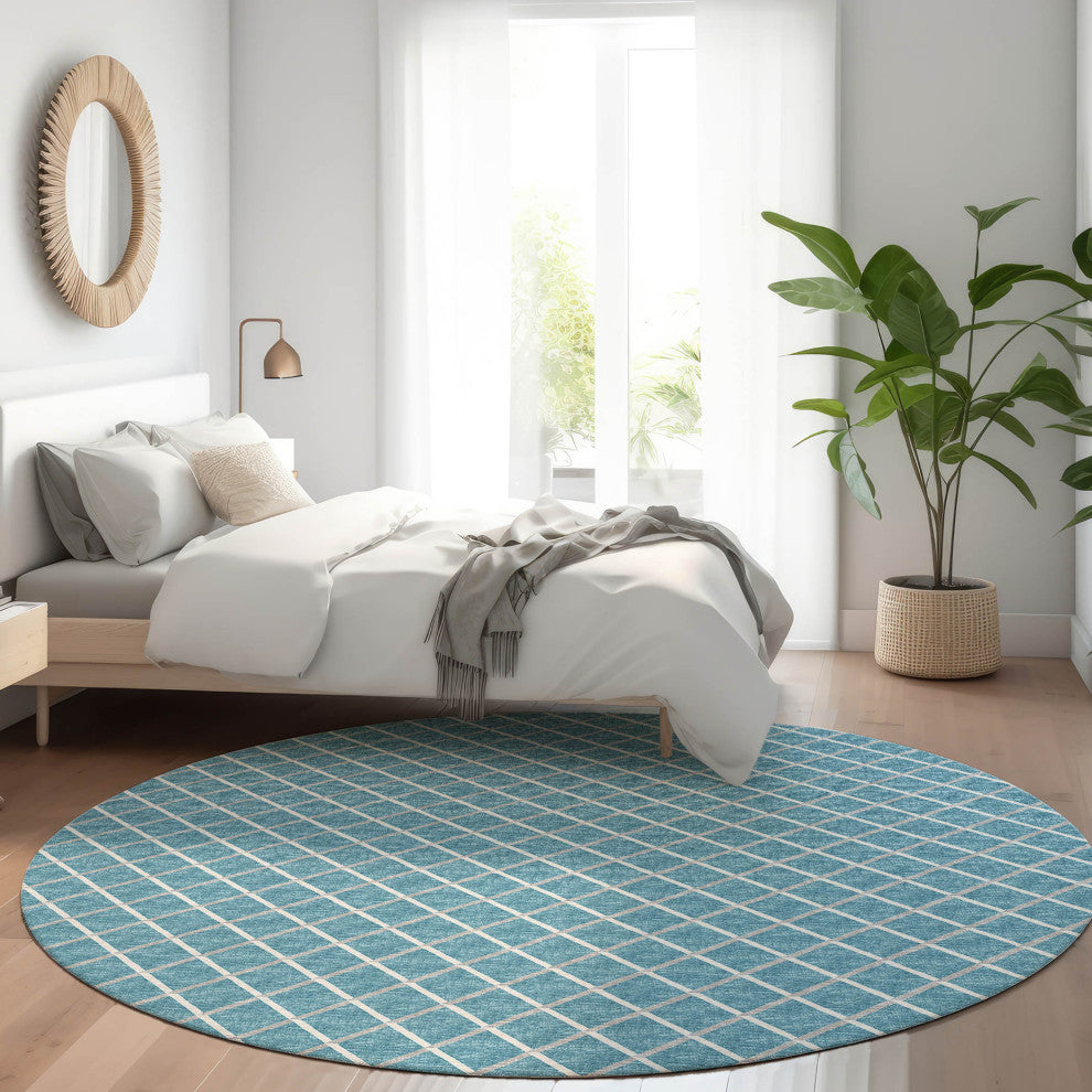Indoor/Outdoor York YO1 Sky Blue Machine Washable 6' x 6' Rug