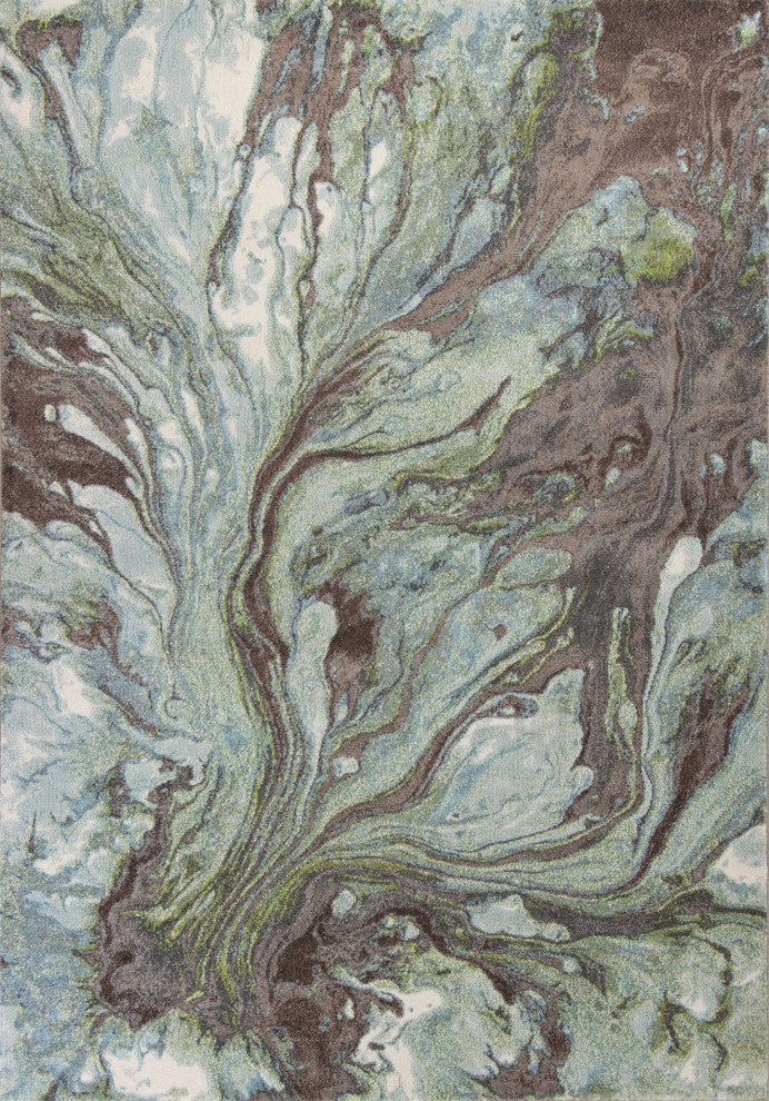HomeRoots 9' x 13' Green and Brown Abstract Marble Area Rug