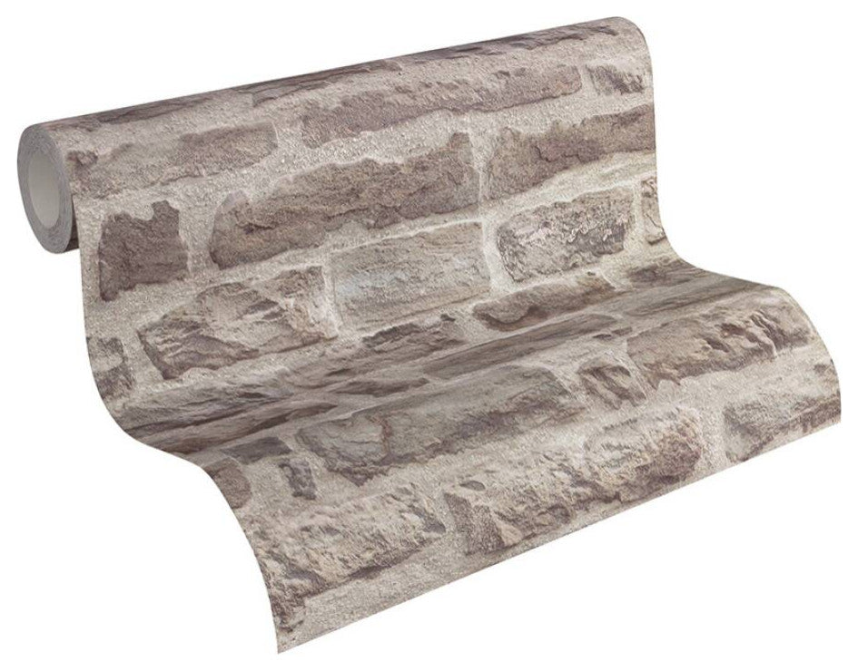 Faux Textured Wallpaper Stone Wall, 319441, Beige Gray, One Roll