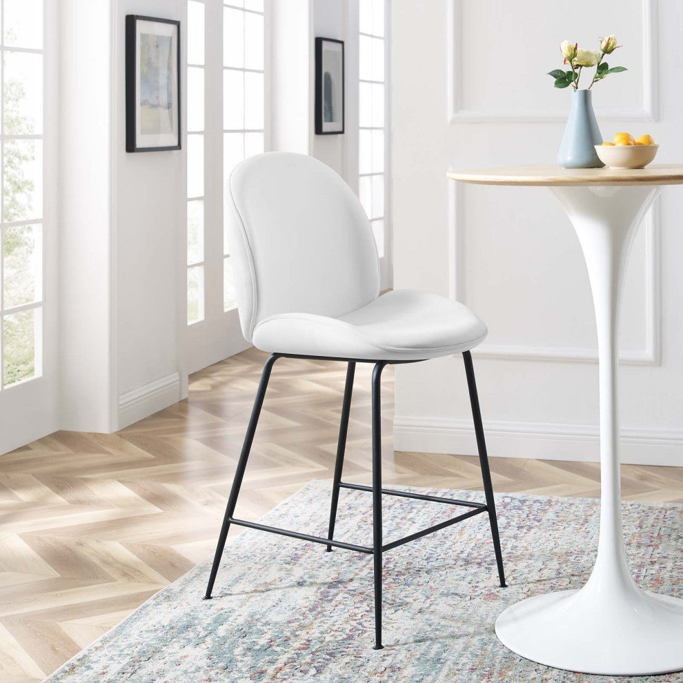 Counter Stool Chair, Velvet, Metal, White, Modern, Bar Cafe Bistro Restaurant