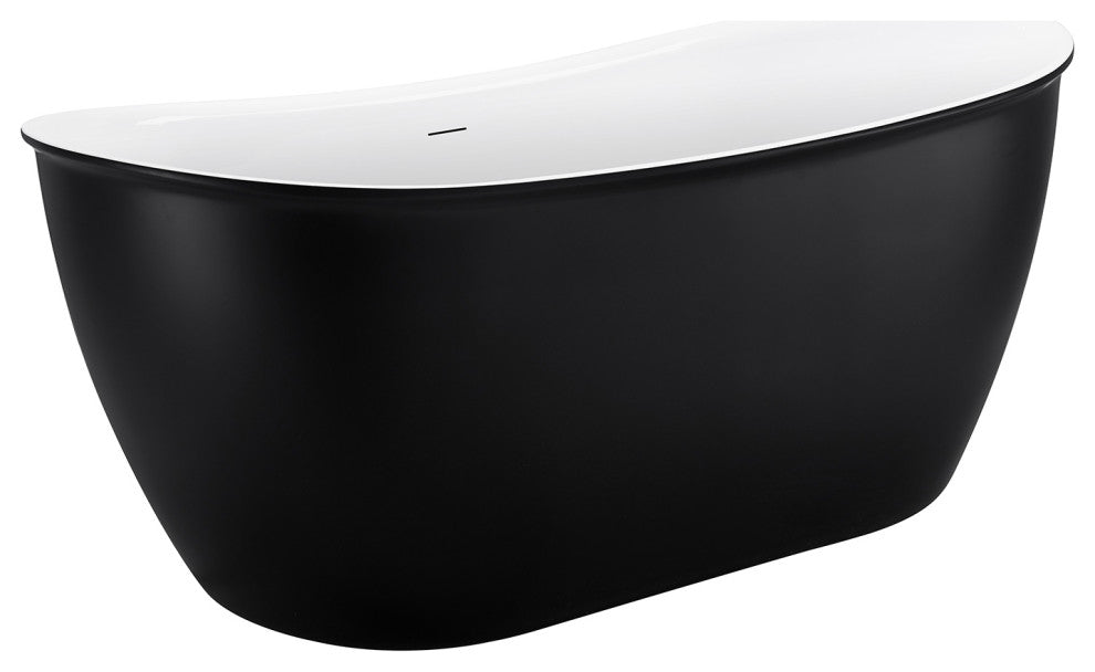 59" glossy Acrylic Flatbottom Oval Freestanding Non-Whirlpool Soaking Bath
