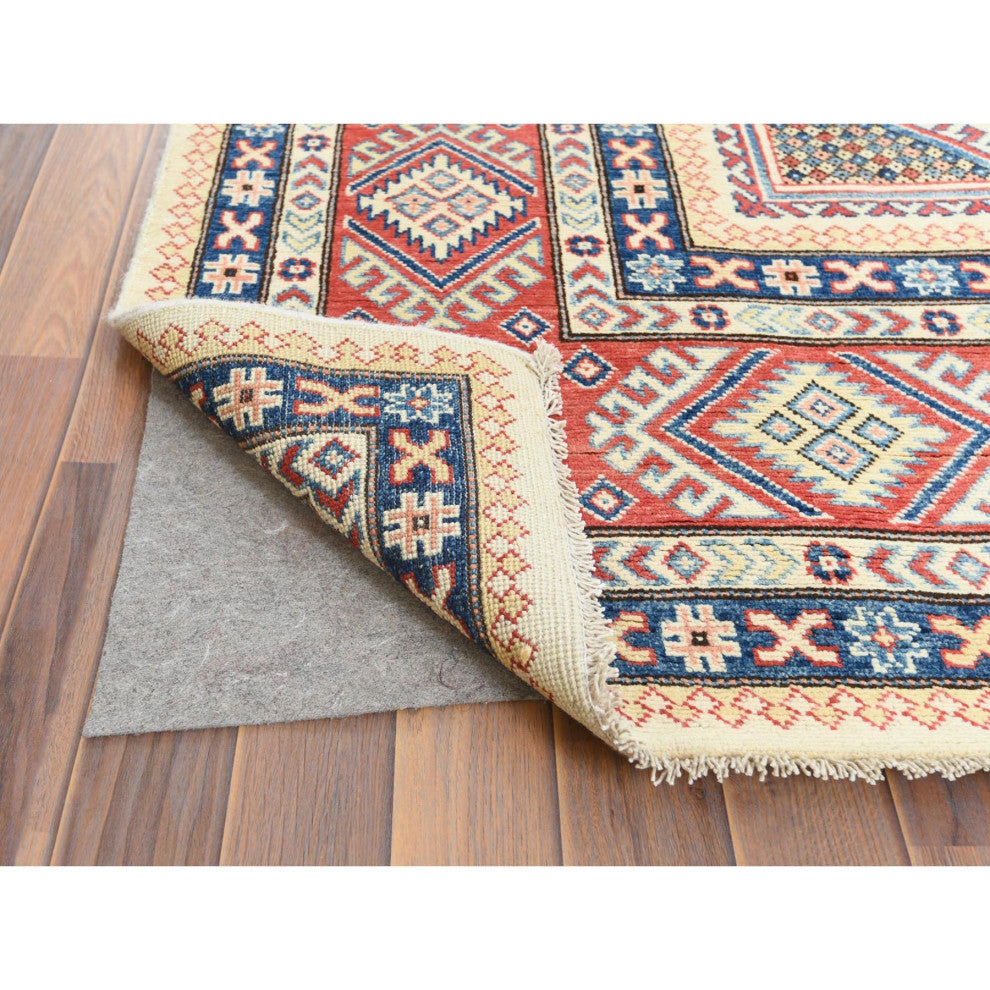 Afghan Special Kazak Shiny Wool Hand Knotted Ivory Oriental Rug 8'10" x 11'9"