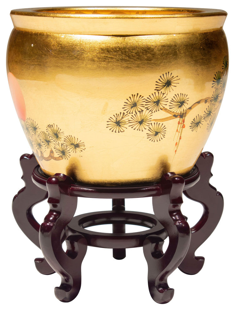 16" Gold Lacquer Fishbowl Cranes
