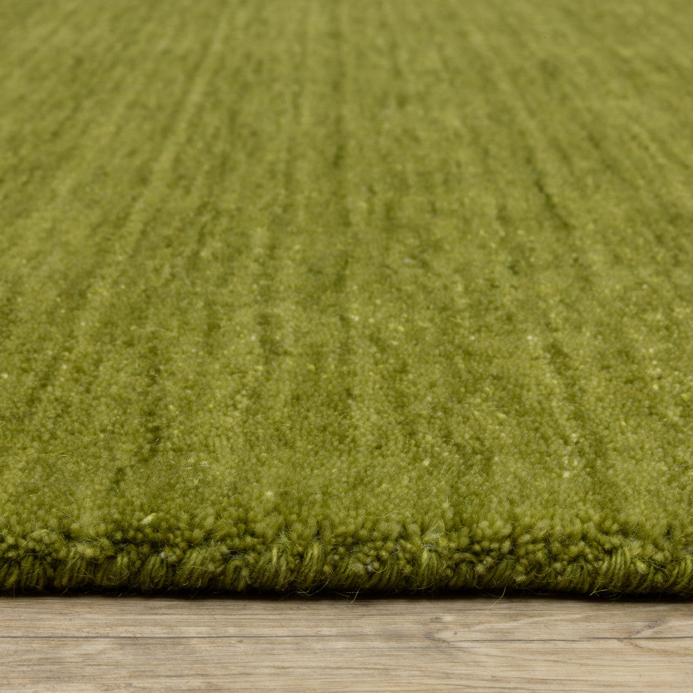 Apollo Heathered Solid Olive Green Hand-Made Wool Area Rug 6' x 9'