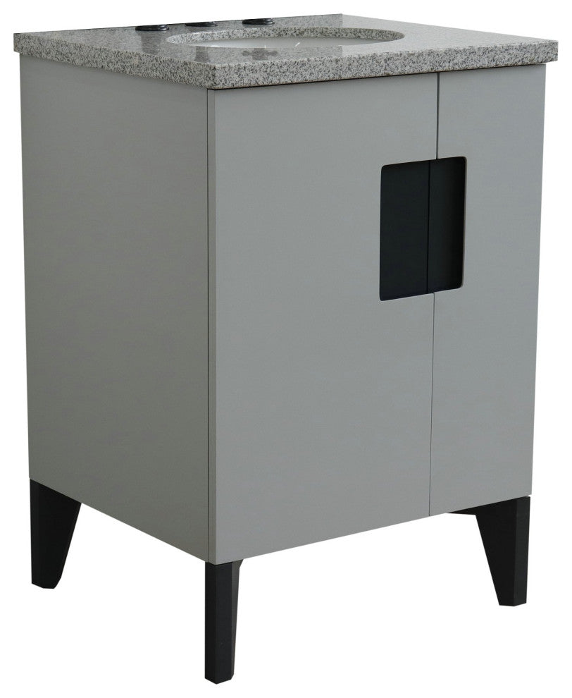 25" Single Sink Vanity, Light Gray Finish With Gray Granite And Oval Sink