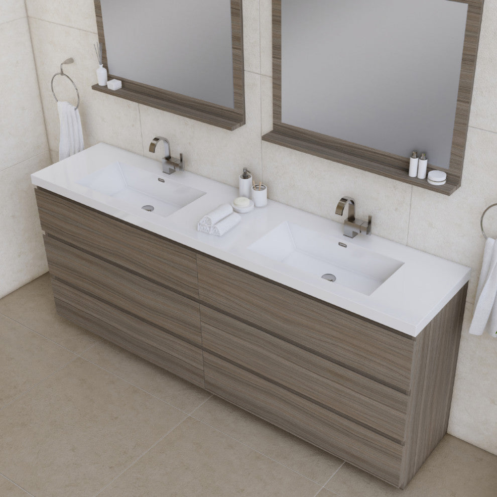 Paterno 84" Double Bathroom Vanity With Sink, Gray