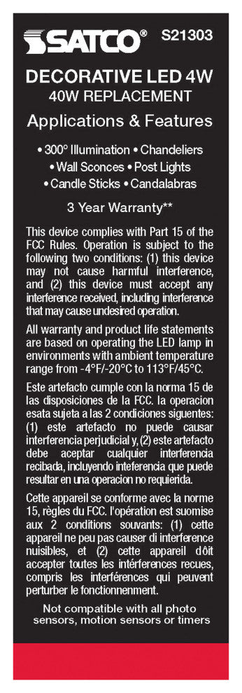 4W CA10 LED, Frost, Candelabra Base, 90 CRI, 5000K, 120V