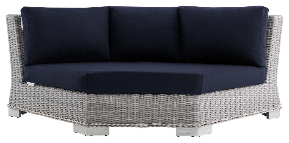 Sofa Corner Chair, Sunbrella, Round, Rattan, Gray Blue Navy, Outdoor