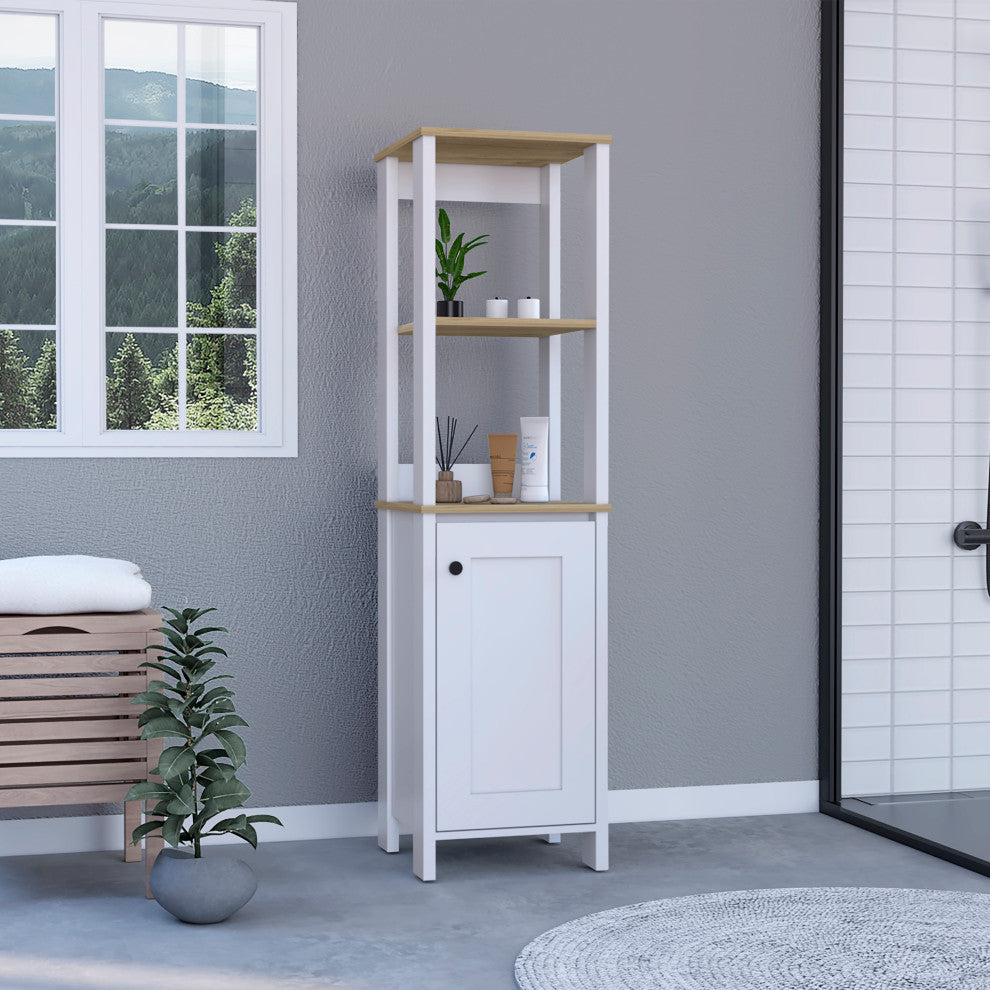 DEPOT E-SHOP New Haven Linen Cabinet, Light Oak/White