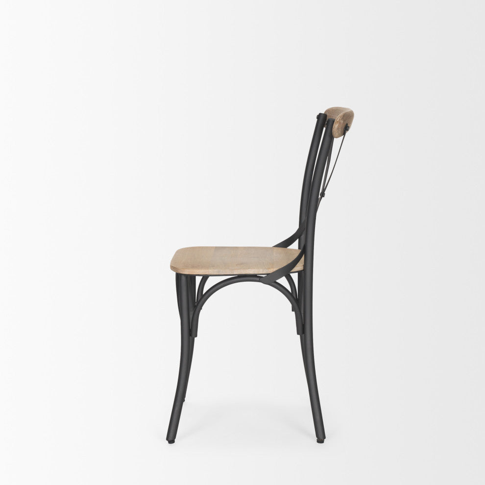 Etienne Light Brown Wood With Iron Metal Dining Chair (Set of 2)
