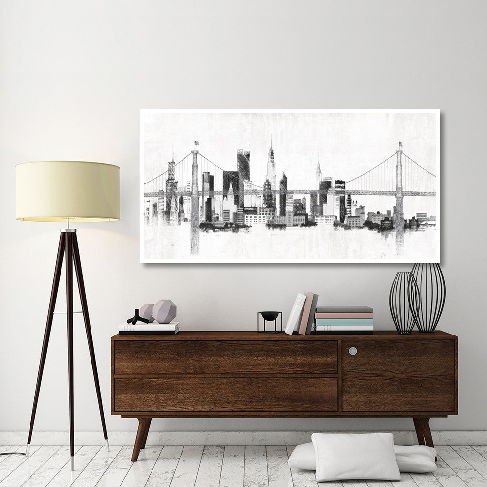 "Bridge and Skyline Silver" Digital Paper Print by Avery Tillmon, 74"x38"