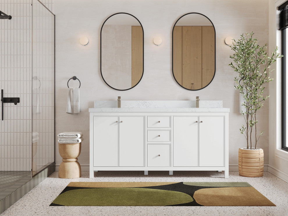 Chicago 72" Double Sink Bathroom Vanity, White 2" Empira Quartz