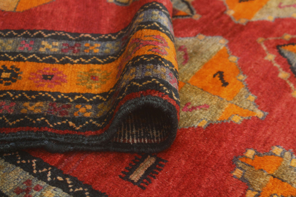 Fine Vintage Distressed Jamile Red/Orange Rug, 3'9x7'0