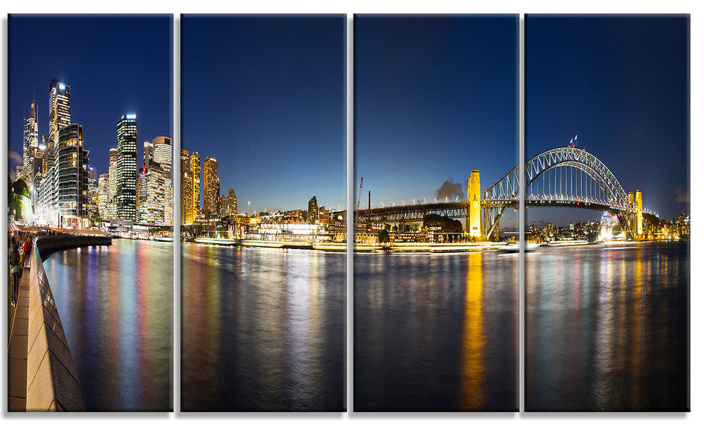 "Cityscape Sydney Nightfall" Panorama Canvas Print48"x28", 4-Panels