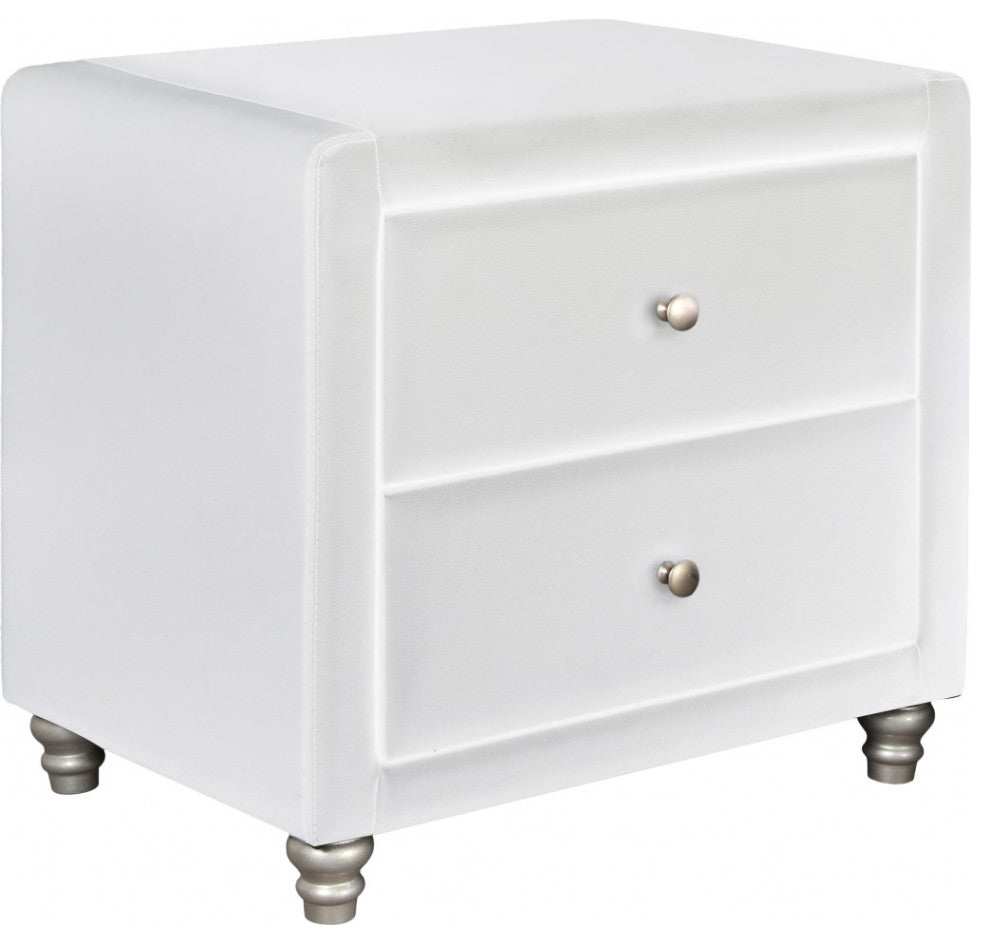 White Upholstered 2 Drawer Nightstand
