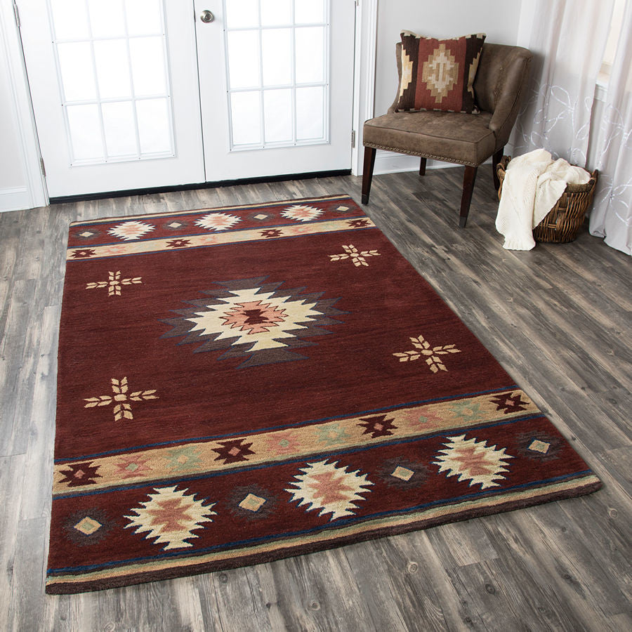 Southwest SU2009 Burgundy Southwest/Tribal Area Rug, Rectangular 3'x5'