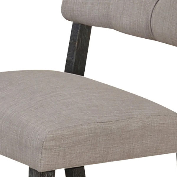 Benzara BM204535 Wooden Side chair with Tufted Back Set of 2, Brown and Gray