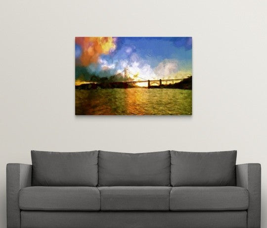 "Watercolor Golden Gate Bridge II, San Francisco Painting Series" Wrapped Can