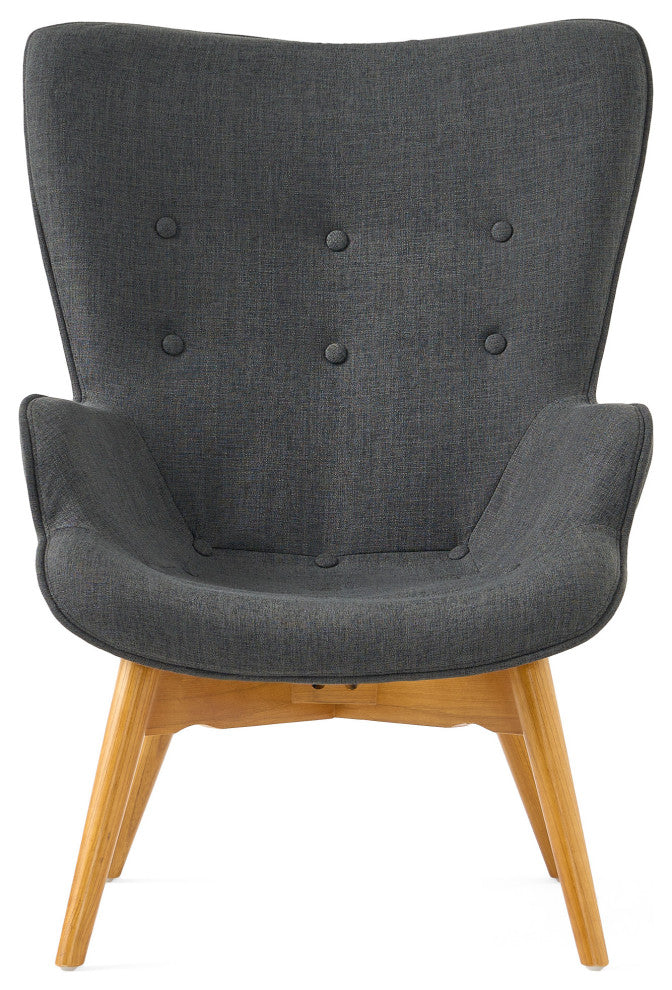 Hariata Mid-Century Modern Wingback Chair and Ottoman Set, Muted Dark Gray