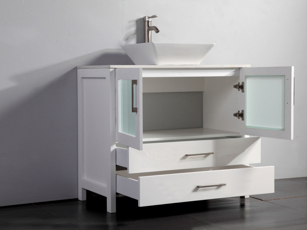 Vanity Art Vanity Set With Vessel Sink, White, 60", Standard Mirror
