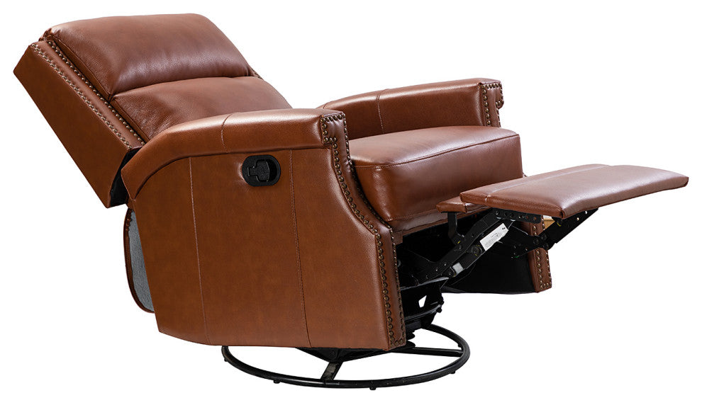 Genuine Leather Swivel Rocker Recliner, Set of 2, Brown