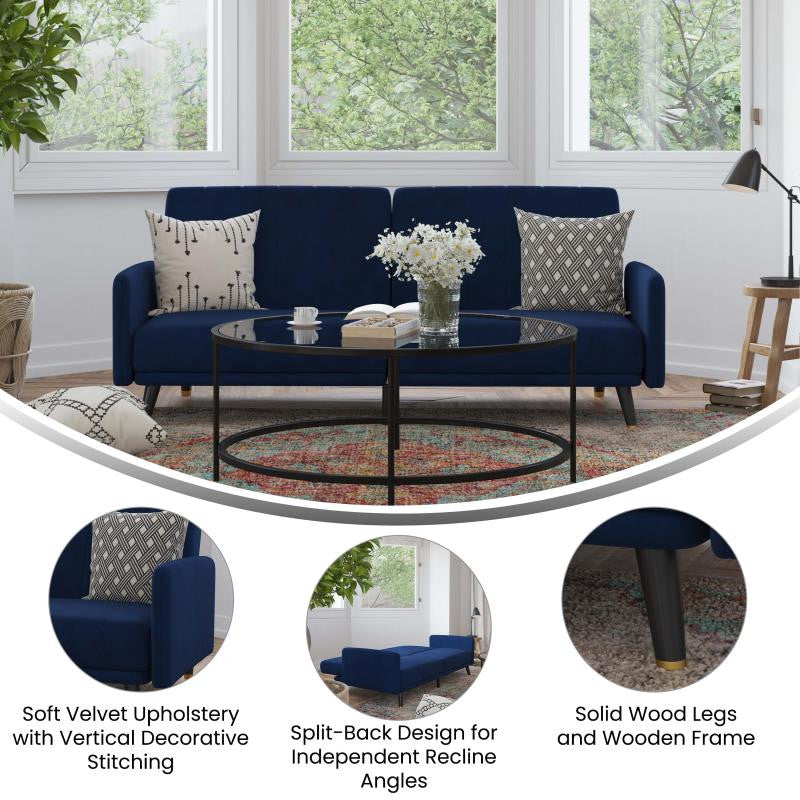 Sophia Premium Split Back Upholstered Sofa Futon, Navy