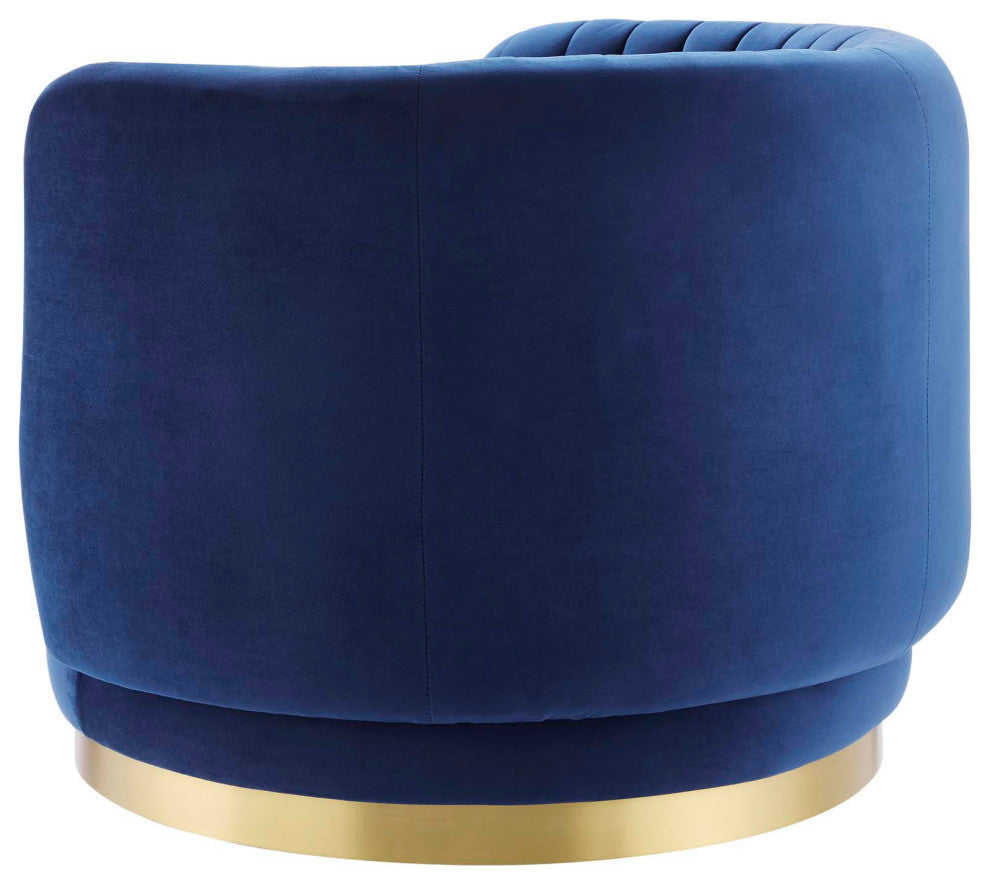 Armchair Swivel Accent Tufted Chair, Navy Gold, Velvet, Modern, Hospitality