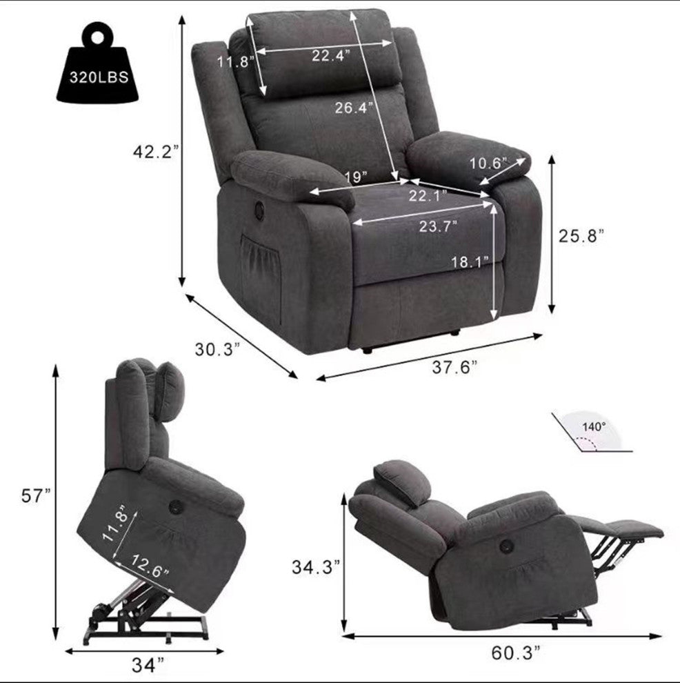 Power Lift Assist Standard Recliner Chair Gray Color