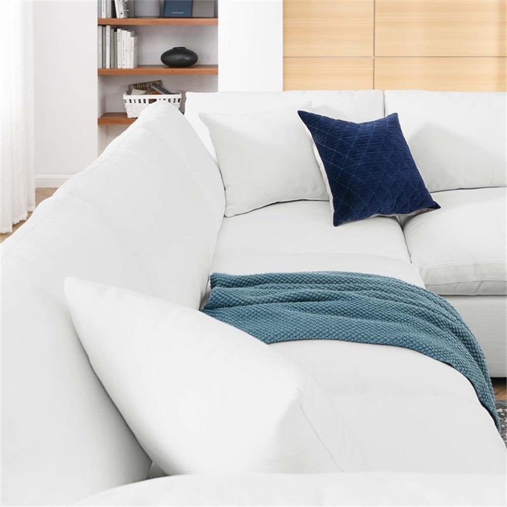 Modway Commix 6-Piece Down Filled Overstuffed Fabric Sectional Sofa Set in White