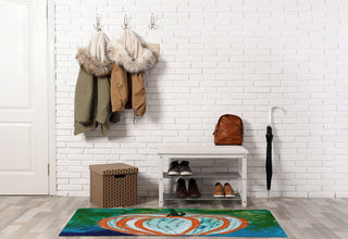 Artistic Pumpkin Fall Design Chenille Area Rug, Blue, 3'x5'