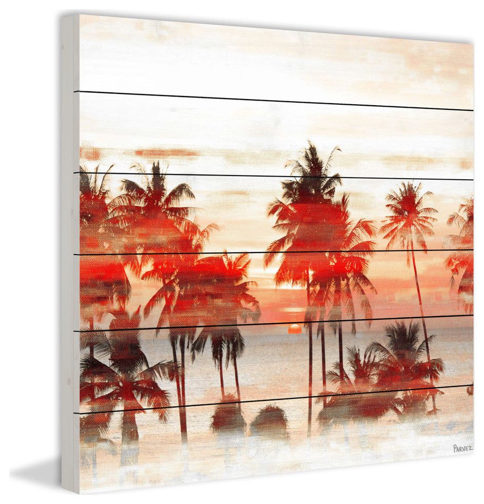 "Red Night" Print on White Wood, 32"x32"