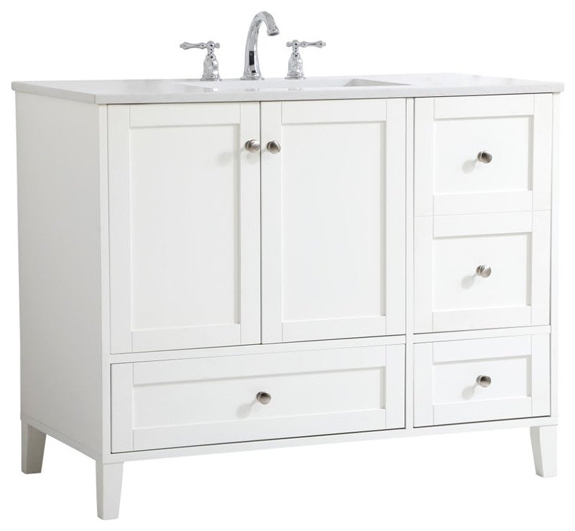 Elegant Decor Sommerville 42" Single Quartz Top Bathroom Vanity in White